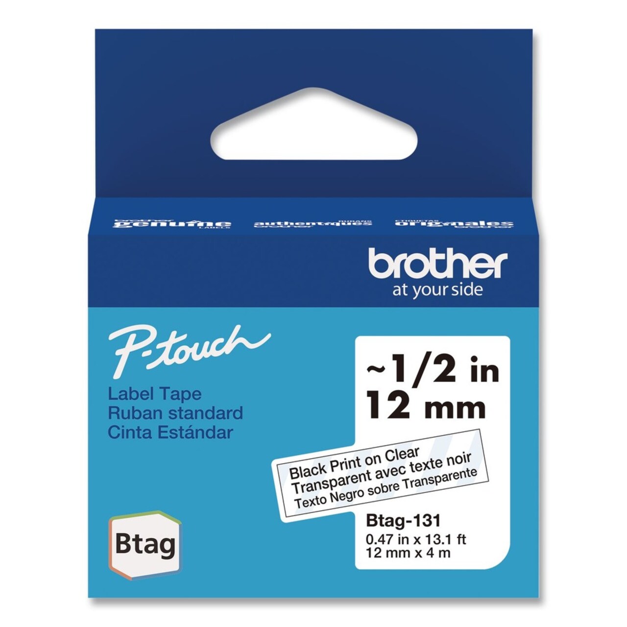 Brother P-Touch 0.47 in. x 13.1 ft. Genuine P-Touch BTAG Label Tapes - Black on Clear